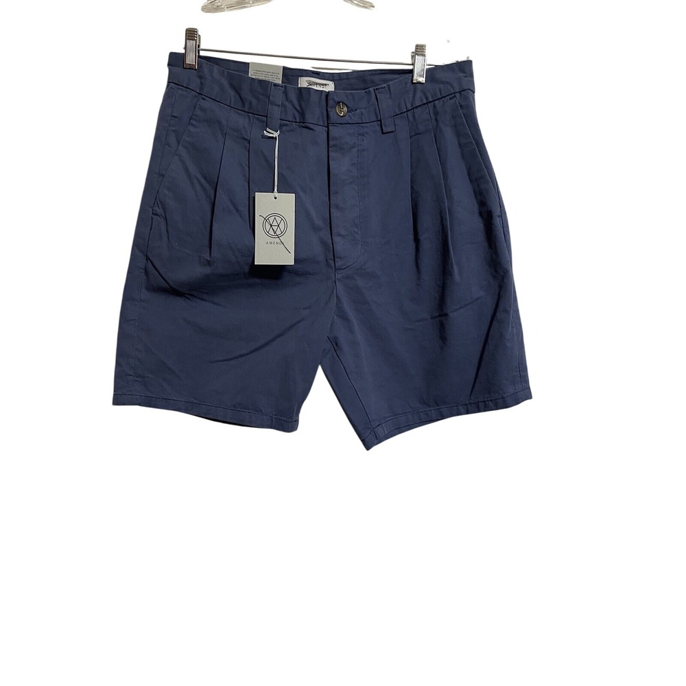 Amendi Mens Karl Blue Organic Cotton Button Fly Mid Rise Chino Shorts Size 30‎